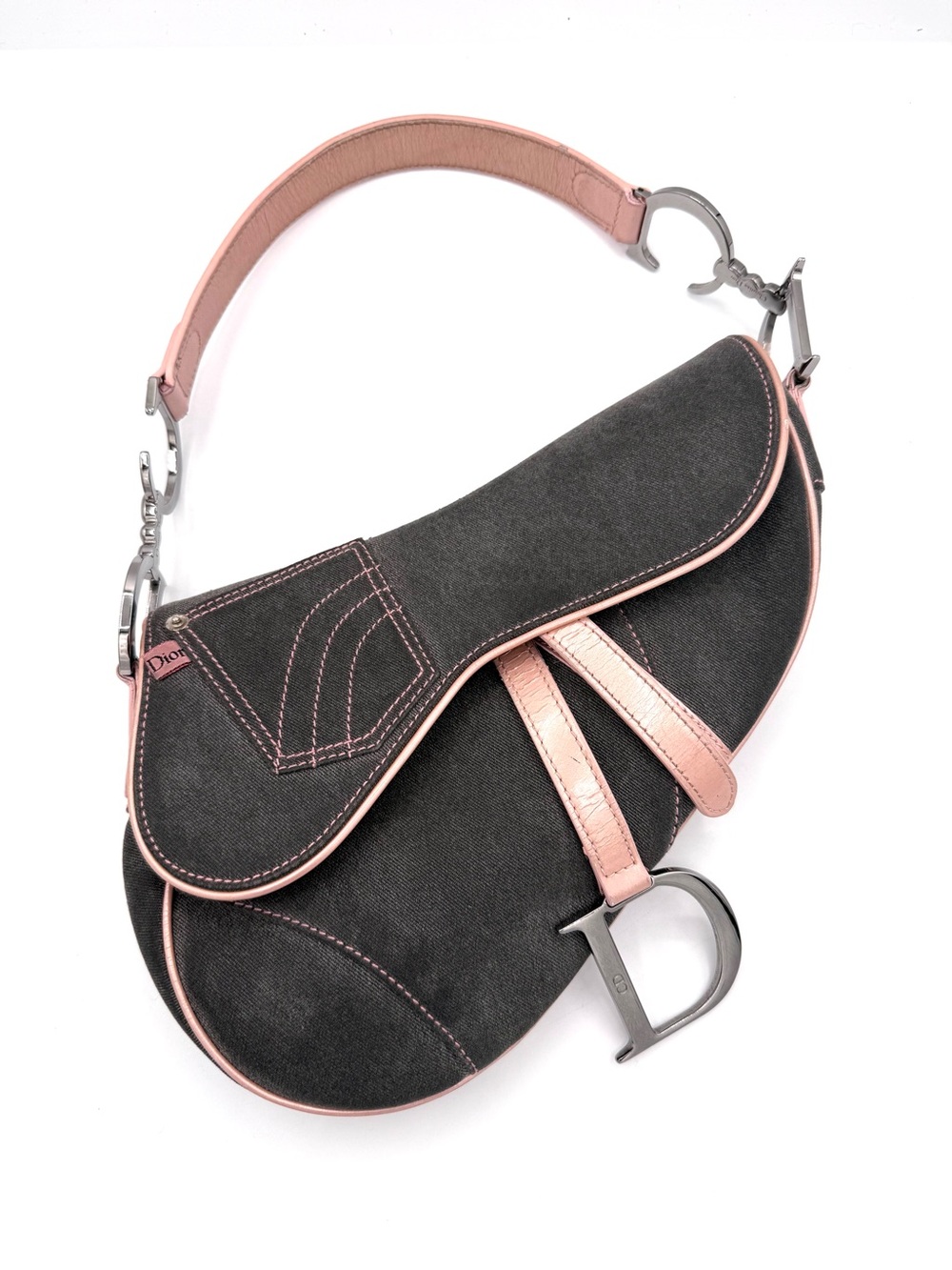 Dior Gray and Pink Galliano Saddle Bag